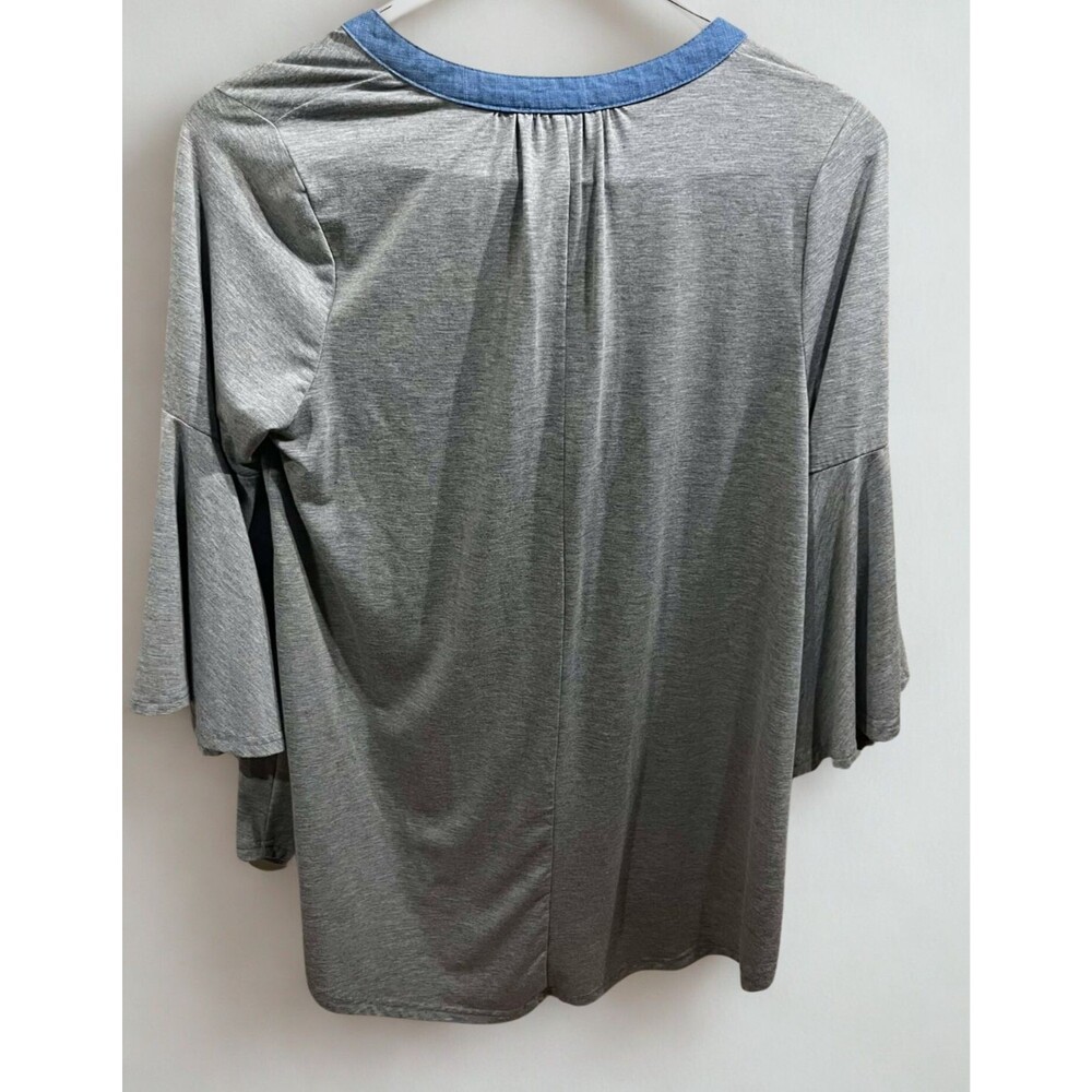 Umgee Tunic Top Womens Small Gray Boho Drawstring V Neck Bell Sleeve Blouse - Picture 2 of 7